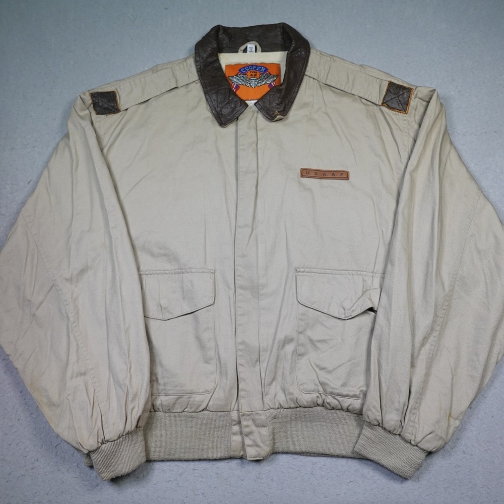 Vintage Cooper Type A-2 Bomber Jacket Mens Large Ivory USAF Flight Zipper